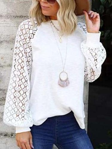 Fashion Casual Pure Puff sleeve Round neck T-Shirts