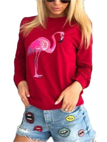 Fashion Flamingo print Round neck Sweatshirts