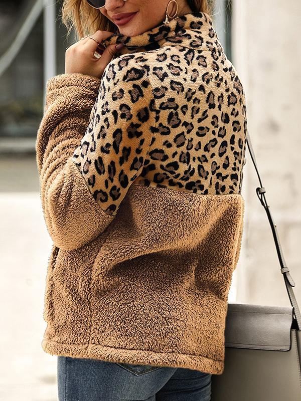 Long sleeve hoodie leopard print patchwork top Sweatshirt