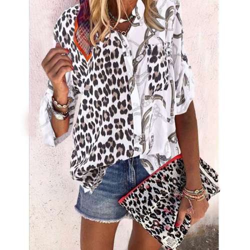 Fashion Print Long sleeve Stand collar Blouses
