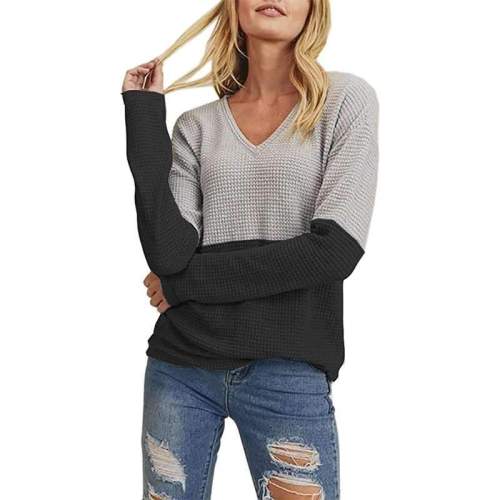 Fashion Gored V neck Long sleeve Knit Sweaters