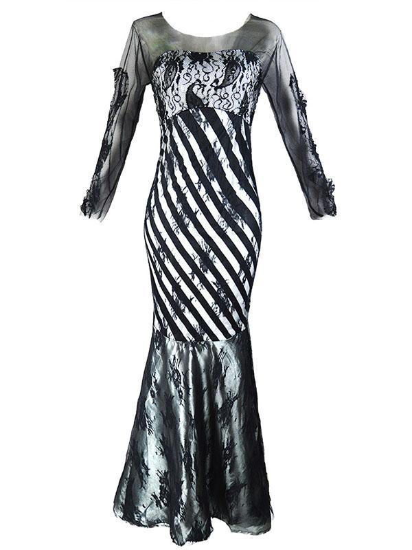 Lace Slim Woman Long Sleeve Bodycon Long Evening Dress