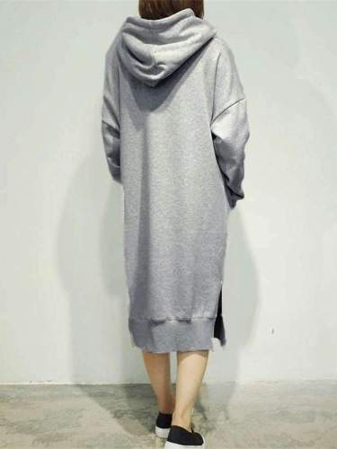 Fashion Casual Pure Long sleeve Hoodies Sweatshirts Maxi Dresses