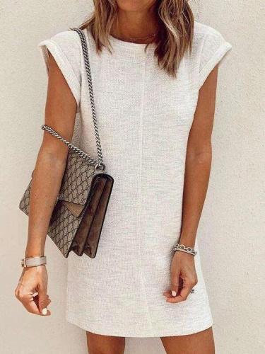 Casual Pure Round neck Short sleeve Shift Dresses