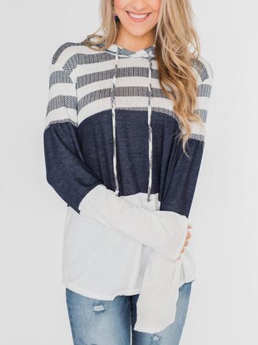 Loose long-sleeve cute stripe contrast hoodied