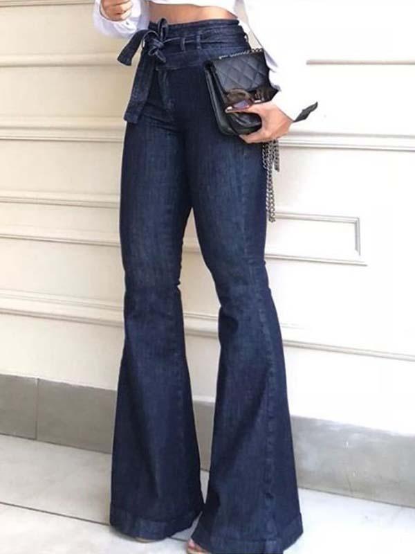 Fashion high waist women Bell-bottom wide-leg jeans long pants