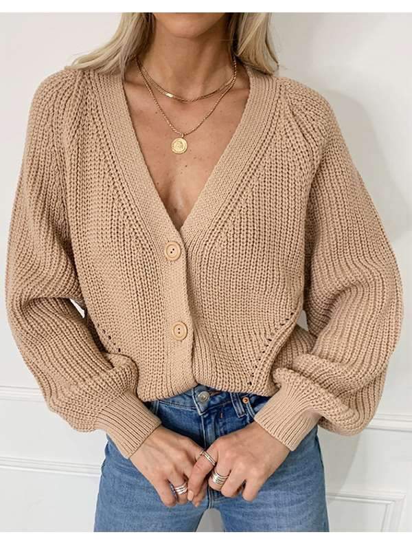 Loose Pure Knit V neck Fastener Sweaters Button Down Sweater Cardigan