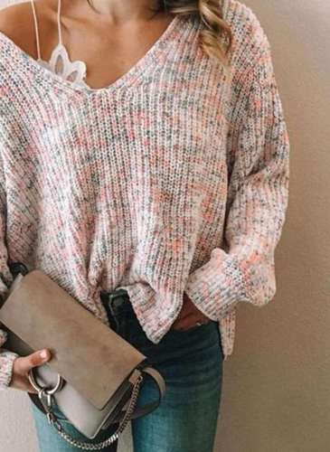 Fashion Casual V neck Long sleeve Knit Sweaters
