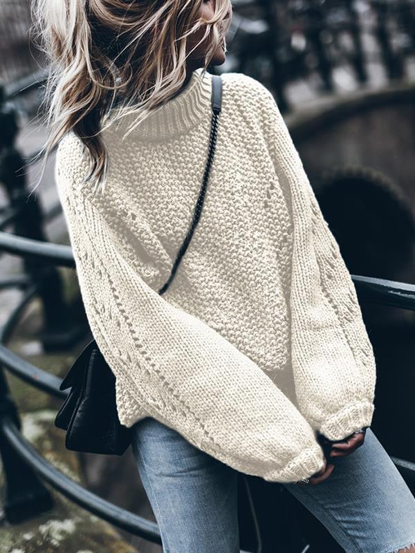 Solid color long sleeve hollow out sweaters
