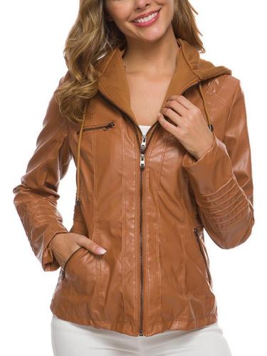 Long sleeve leather zipper women jackets