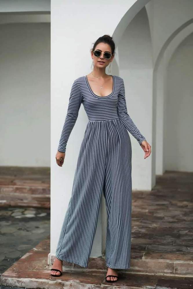 Sexy Stripe Long sleeve Jumpsuits