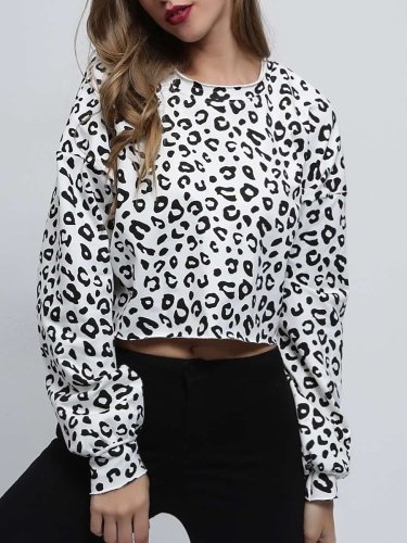 Loose Casual Leopard print Round neck Long sleeve Sweatshirts
