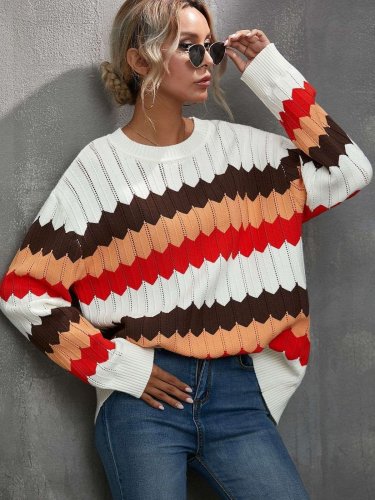 Fashion Casual Wave line Round neck Long sleeve Sweaters