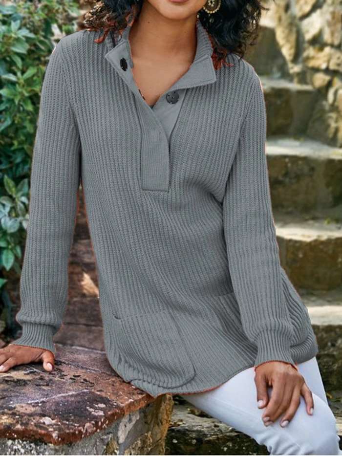 Pure High collar Long sleeve Fastener Pocket Sweaters