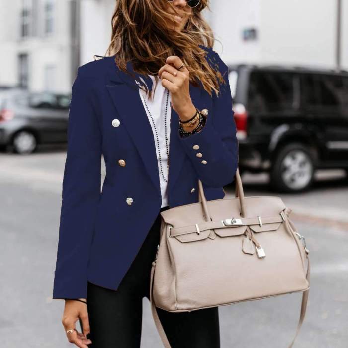 Fashion Pure Double breasted Lapel Long sleeve Blazer