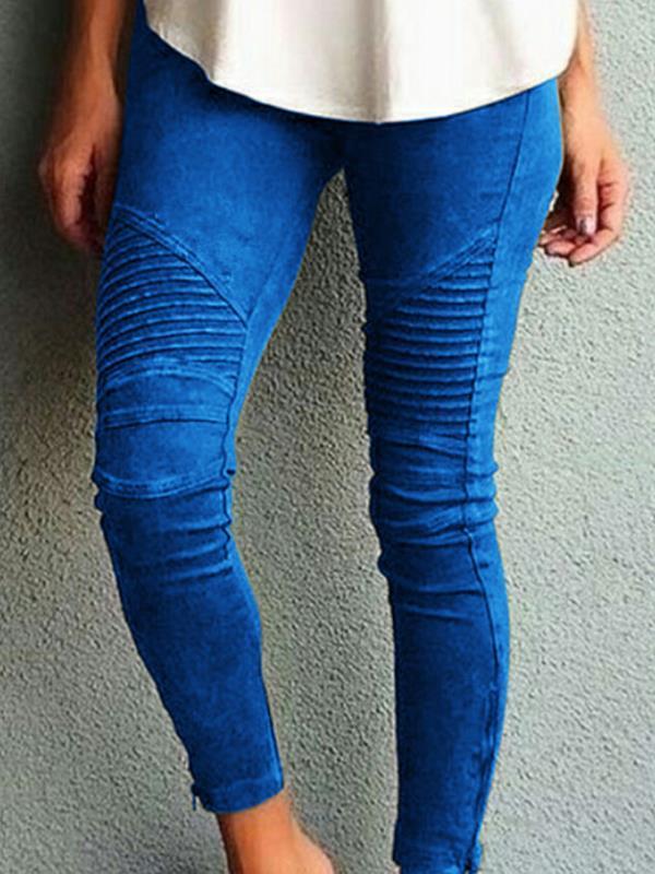 Women plain elastic cotton long pants