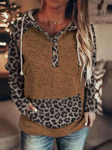 Fashion Leopard Splice Long Sleeve Hoodied