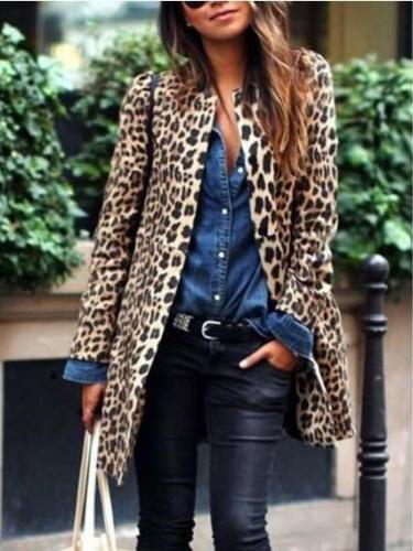 Fashion Casual Leopard print Long sleeve Coats