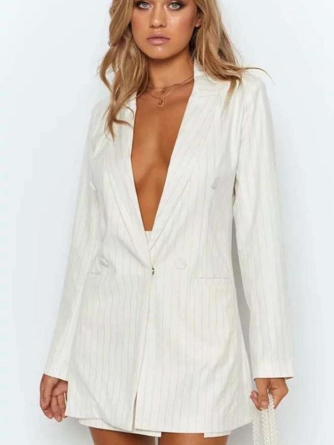 Fashion Casual Stripe Long sleeve Double-breasted Blazer