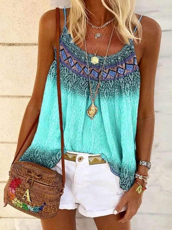 Casual fashion halter vest loose beach printed T-shirts