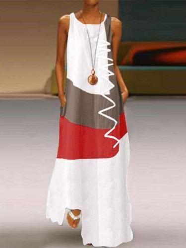 Fashion Casual Gored Round neck Sleeveless Maxi Dresses