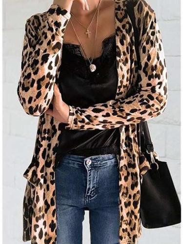 Fashion Casual Leopard print Long sleeve Coats