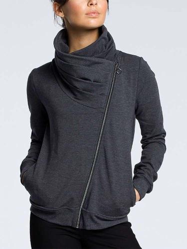 Fashion Irregular Zipper High collar Long sleeve Sweatshirts