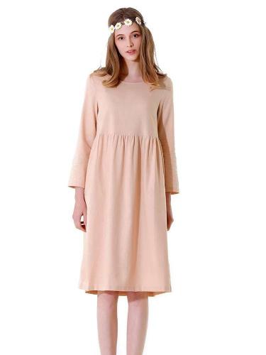 Loose Casual Pure Round neck Shift Dresses