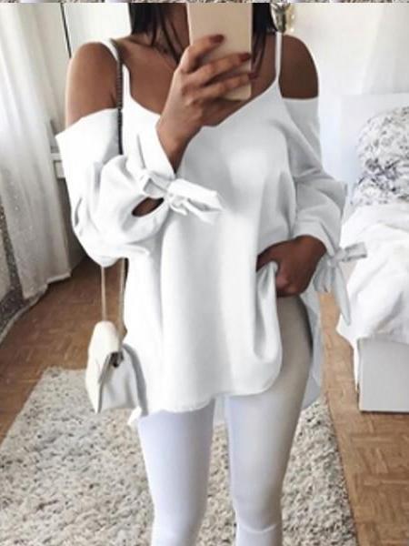 Sexy Sling V-Neck Loose Long-Sleeved Blouses