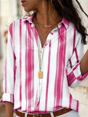 Elegant stripe printed casual long sleeve blouses