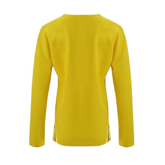 Solid Color Long-Sleeved Button Split T-Shirt