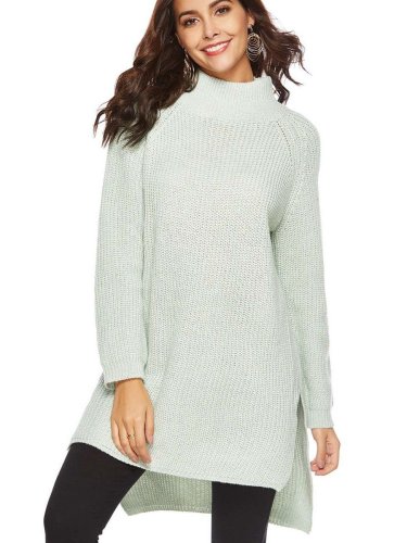 Plus Pure High collar Long sleeve Vent Sweaters