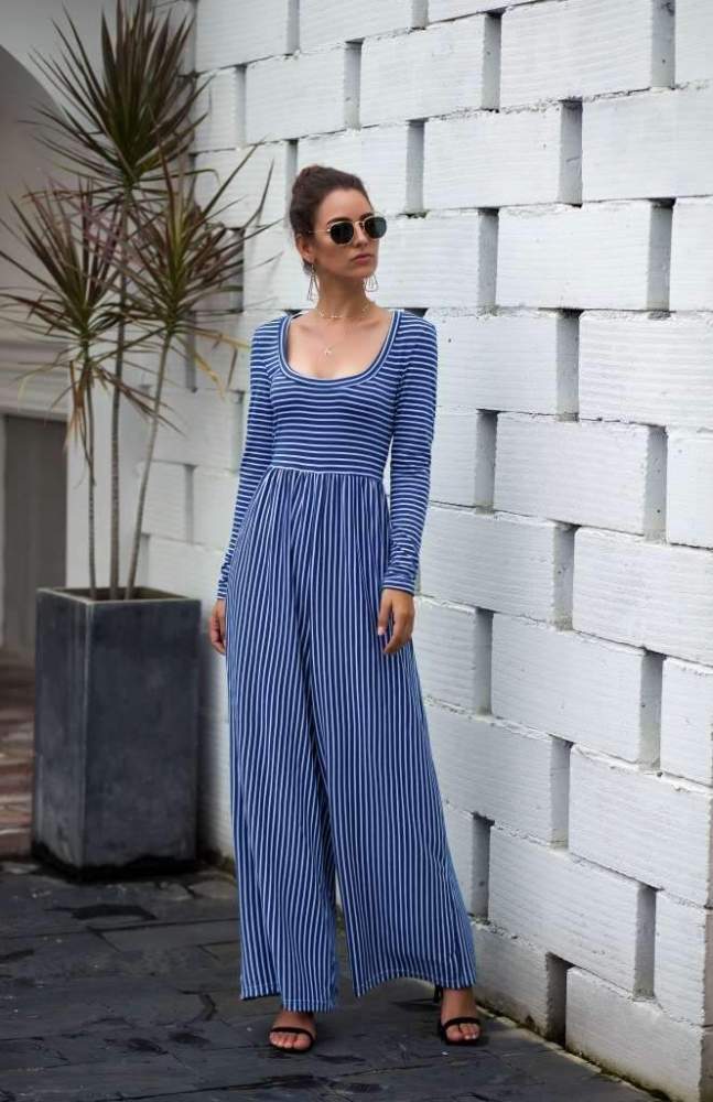 Sexy Stripe Long sleeve Jumpsuits