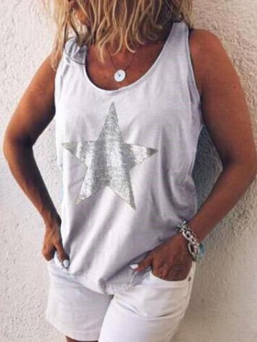 Casual Loose Star print Round neck Vests