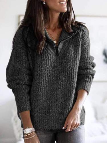 Fashion Knit Long sleeve Zipper Stand collar Sweaters
