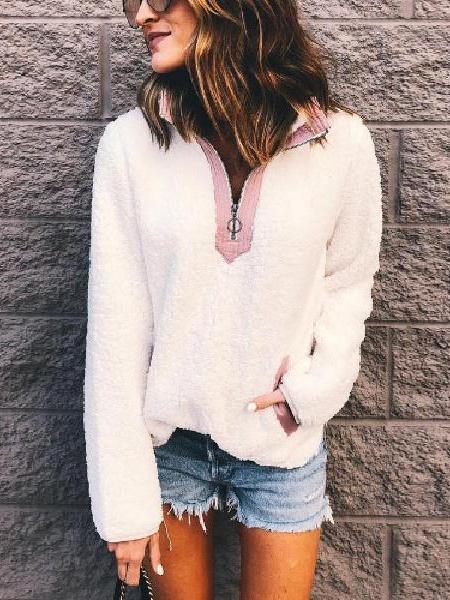Long Sleeve Warm V-neck with Pocket Women Sweatshirt