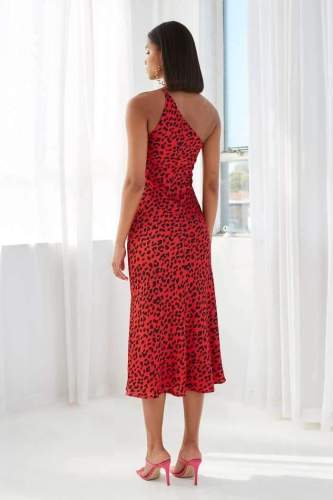 Sexy Single shoulder Leopard print Skater Dresses