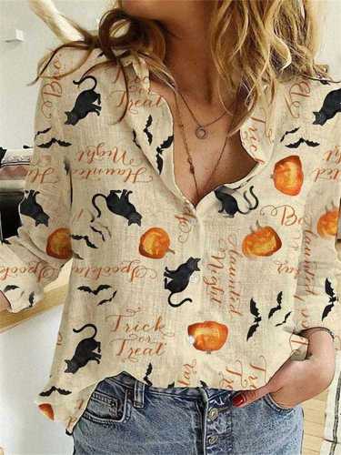 Halloween v-neck printed all-match casual shirt blouses