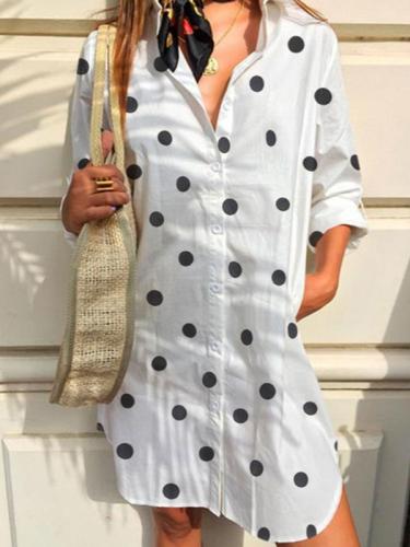 Small Lapel Dots Printed Casual Blouses