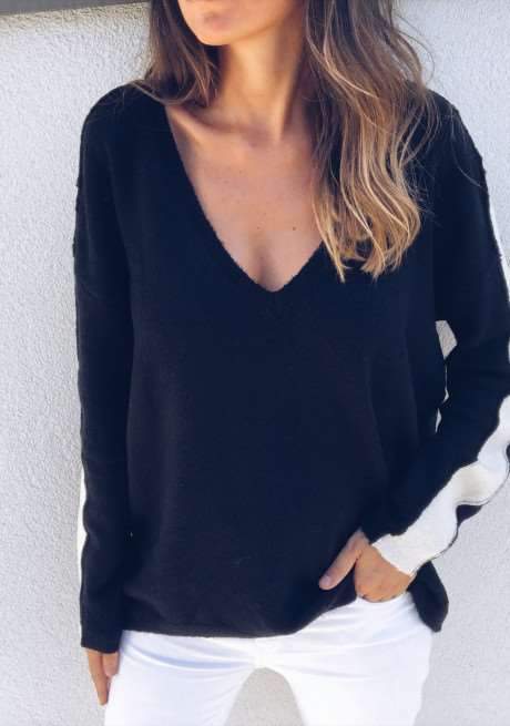 Fashion V neck Gored Long sleeve Knit Sweaters