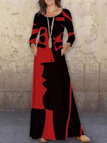 Fashion Vintage Women Printed Long Sleeve Maxi dressses