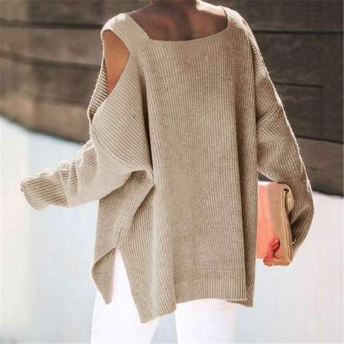 Fashion Casual Loose Pure Off shoulder Long sleeve Knit Sweaters