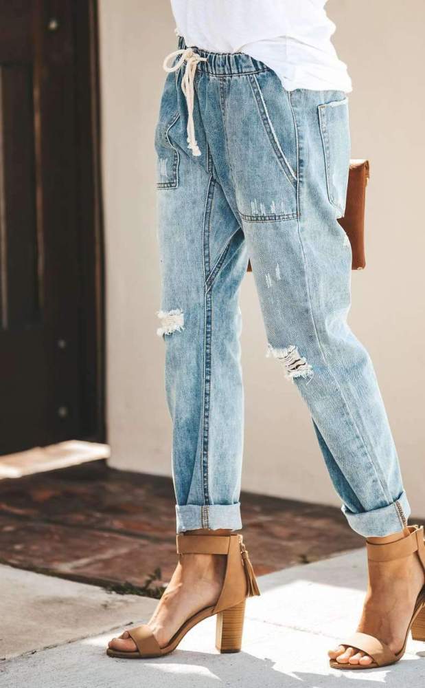 Fashion Casual Lacing Jean Pants