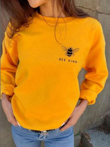 Fashion Casual Bee print Round neck Long sleeve Sweatshirts