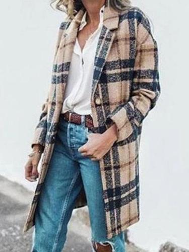 Vintage Lapel Collar Casual Check Wool Coats
