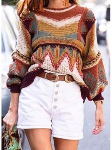 Fashion Print Round neck Long sleeve Sweaters