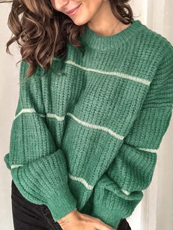 Simple round neck stripe women sweaters