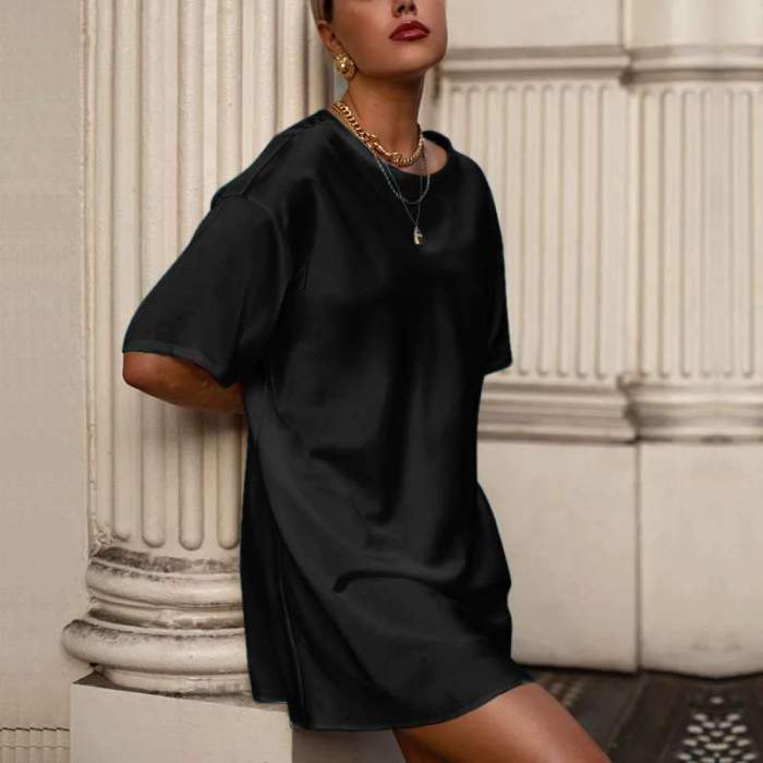 Fashion Casual Pure Round neck Short sleeve Shift Dresses