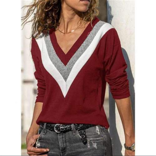 Fashion Stripe V neck Long sleeve Knit Sweaters