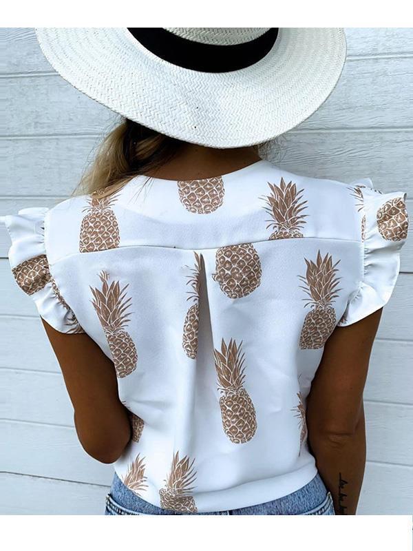 V-neck sexy crop pineapple short sleeve blouses